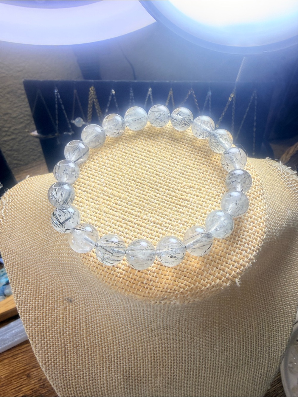 Chunky black Rutilited Gold Quartz crystal bracelet